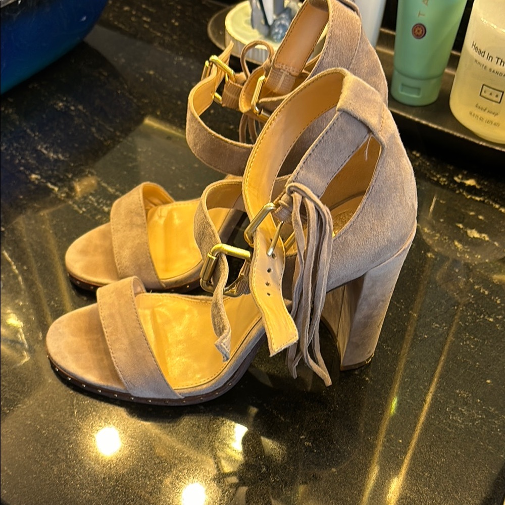Vince Camuto Elegant Tan Suede Strapy Women's Heels, 7.5
